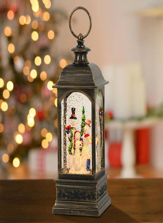 GenSwin Christmas Snow Globes with Music USB Rechargable Cable and Timer, Christmas Lantern Decorations Indoor, 1 Pcs Christmas Music Box with 3 Snowman for Festival Centerpieces - Image 1